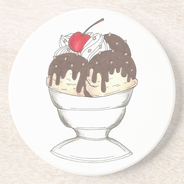 Ice Cream Shoppe Hot Fudge Sundae Dessert Cherry Coaster (Front)