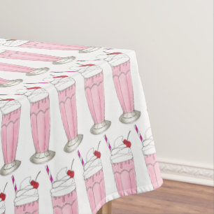 Ice Cream Shoppe Pink Milkshake Soda Fountain Food Tablecloth