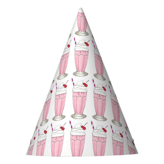 Ice Cream Shoppe Strawberry Pink Milkshake Foodie Party Hat (Front)