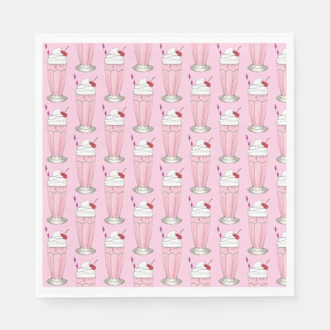 Ice Cream Shoppe Strawberry Pink Shake Milkshake Napkin (Front)
