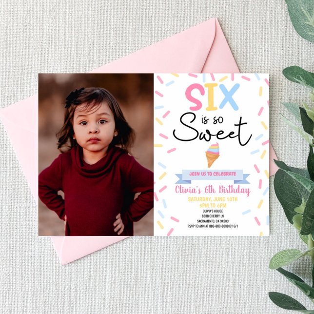 Ice Cream Six Is So Sweet 6th Birthday Party Invitation (Creator Uploaded)