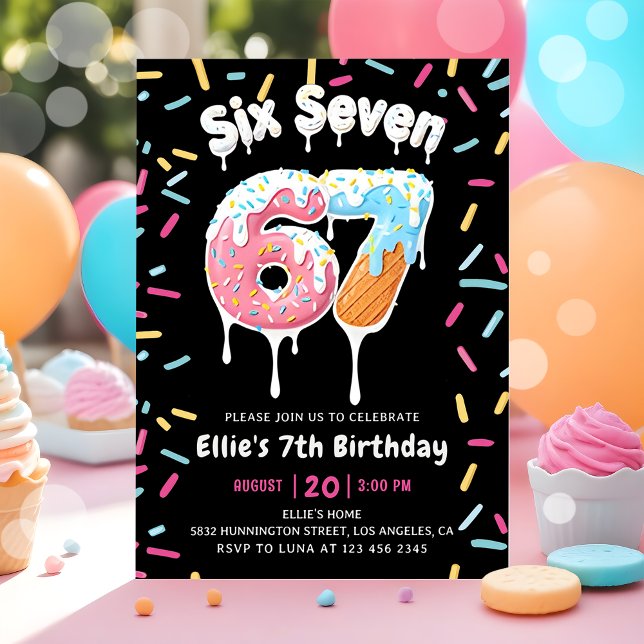 Ice Cream Six Seven 6 7 Birthday Invitation (Creator Uploaded)