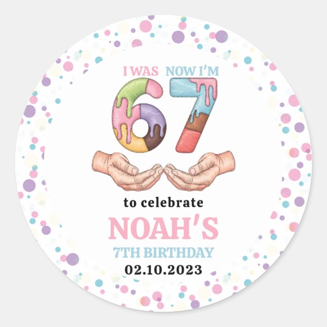 Ice Cream “Six Seven” 7th Birthday Party for Kids Classic Round Sticker (Front)