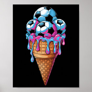 Ice Cream Soccer Watercolor Art Toddler Kids Sport Poster