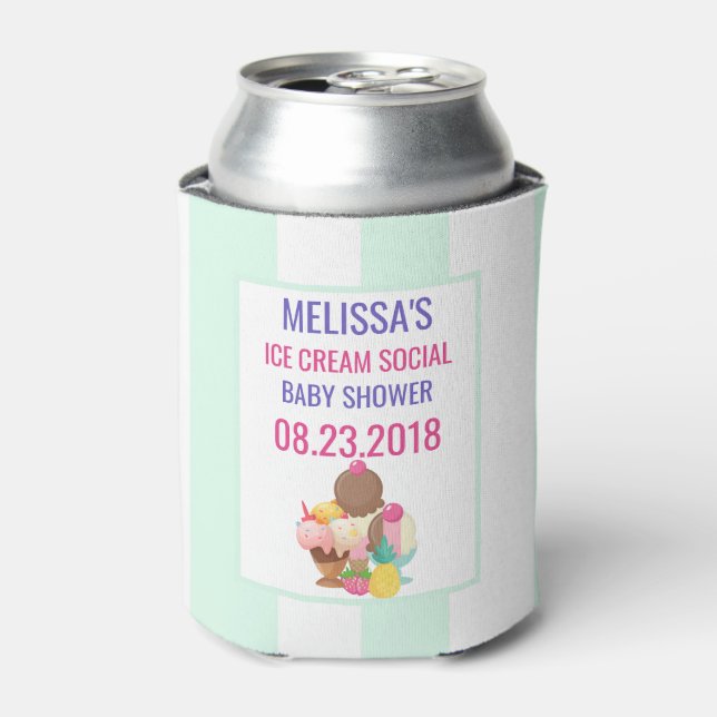 Ice Cream Social Baby Shower Event Can Cooler (Can Front)