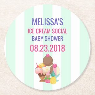 Ice Cream Social Baby Shower Event Round Paper Coaster