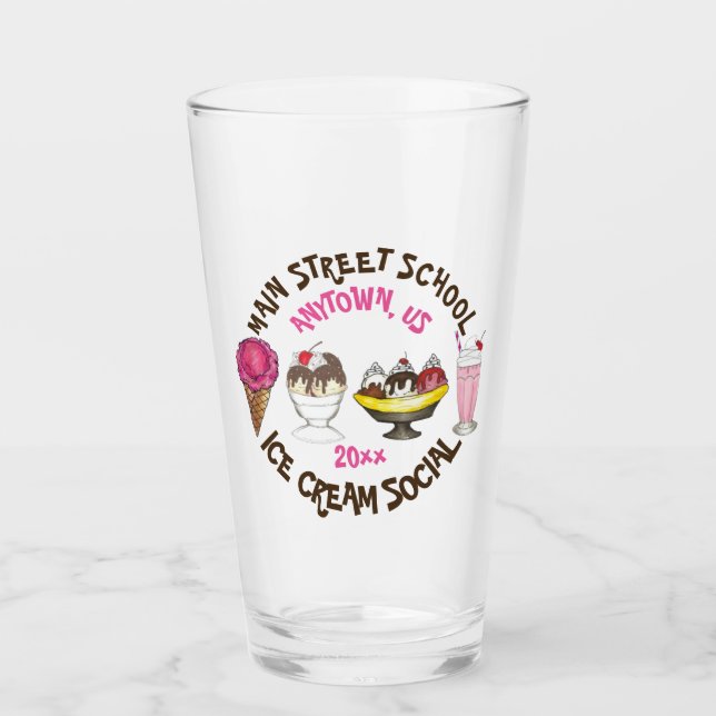 Ice Cream Social Banana Split Cone Sundae Shake Glass (Front)