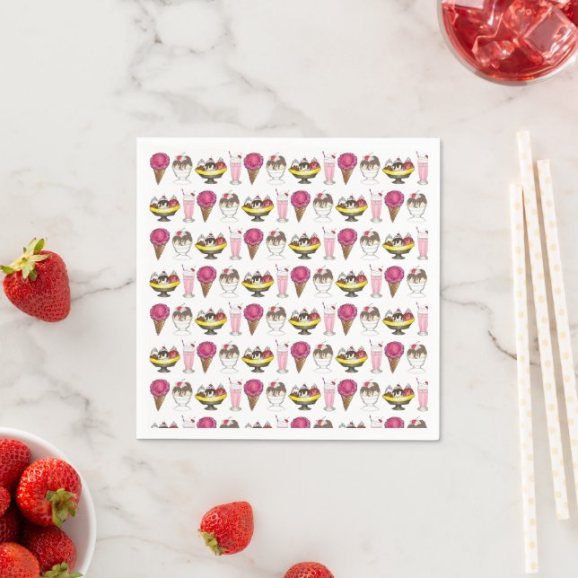 Ice Cream Social Banana Split Sundae Cone Shake Napkin (Insitu)