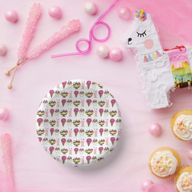 Ice Cream Social Banana Split Sundae Cone Shake Paper Plate (Party)