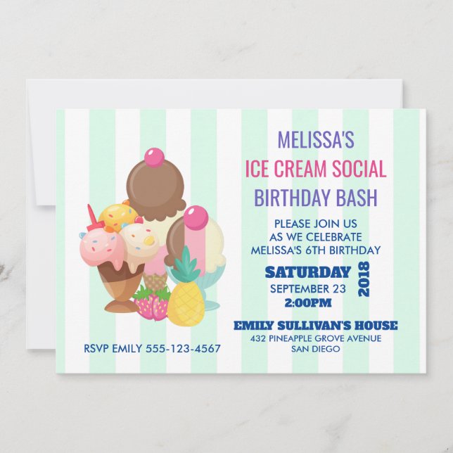 Ice Cream Social Birthday Party Invite (Front)