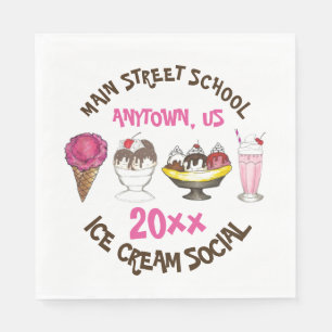 Ice Cream Social Favour Banana Split Sundae Cone Napkin