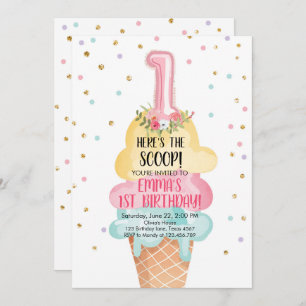 Ice Cream Social Here's the Scoop First Birthday Invitation