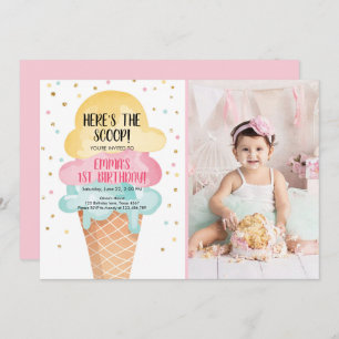 Ice Cream Social Here's the Scoop Pink Confetti Invitation