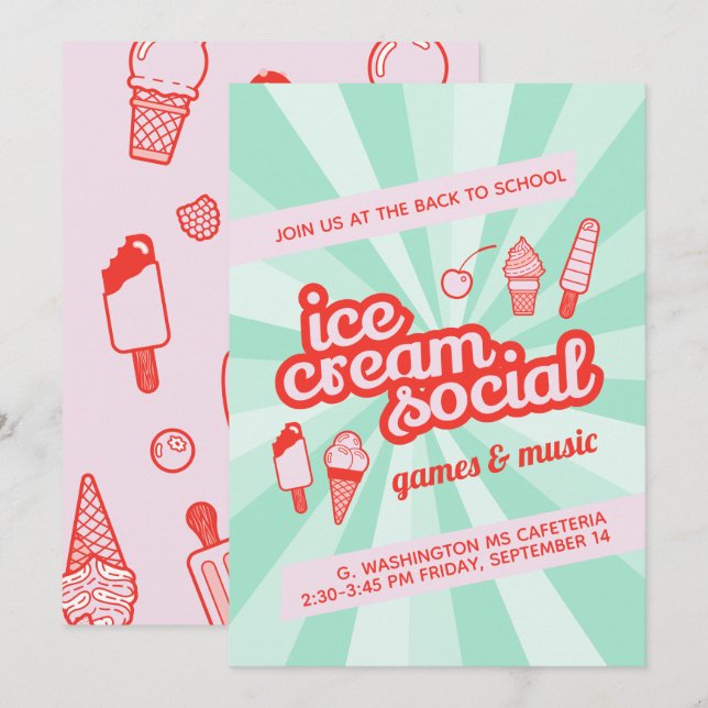 Ice Cream Social Party Flyer Invitation (Front/Back)