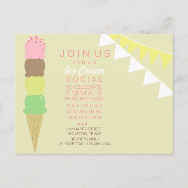 Ice Cream Social Party Invitation (Front)
