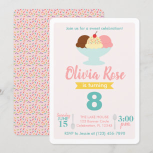 Ice Cream Social Pink & Teal Birthday Invitation