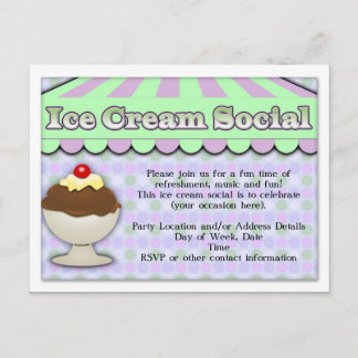 Ice Cream Social, Purple/Green Stripe Sundae Invitation Postcard