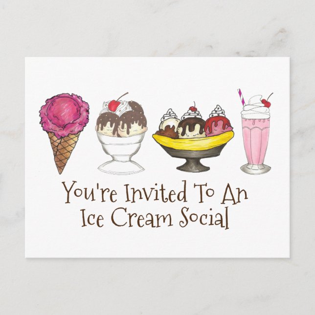 Ice Cream Social Sundae Cone Party Invitation (Front)