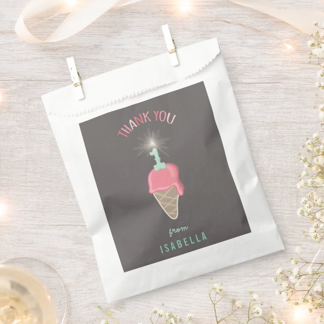 Ice Cream Sparkler Girl 1st Birthday Thank You Favour Bag (Clipped)