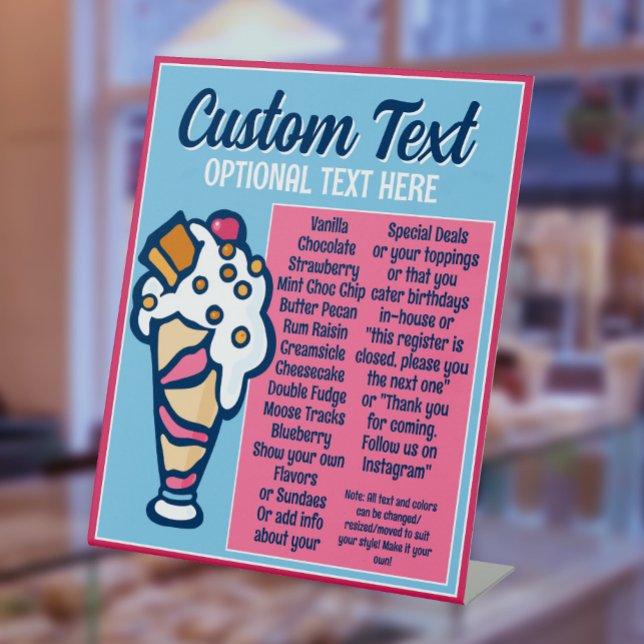 Ice Cream Specials Flavours Mini Menu Pedestal Sig Pedestal Sign (Creator Uploaded)
