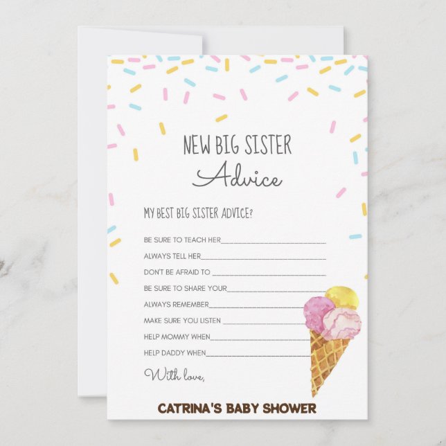 Ice Cream Sprinkle Baby Shower -Editable Name, 5x7 Invitation (Front)