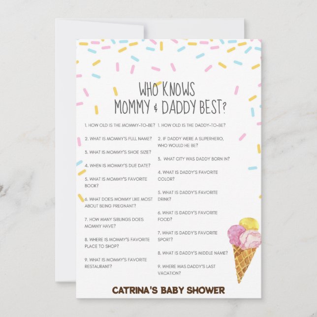 Ice Cream Sprinkle Baby Shower -Editable Name, 5x7 Invitation (Front)