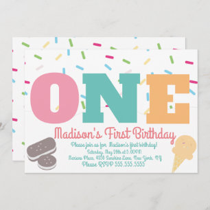 Ice Cream Sprinkles Pastel Girls Birthday Party Invitation