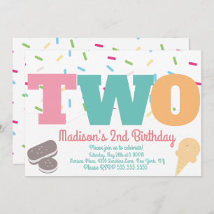 Ice Cream Sprinkles Pastel Girls Birthday Party Invitation