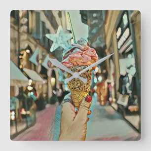 Ice cream sprinkles square wall clock
