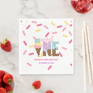 Ice Cream & Sprinkles Sweet One 1st Birthday Napkin