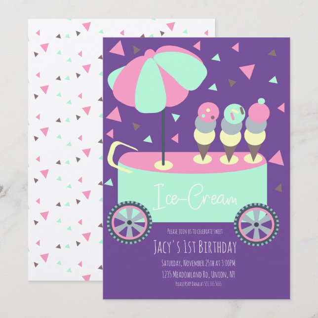 Ice Cream Stand Confetti Birthday Party Purple (Front/Back)