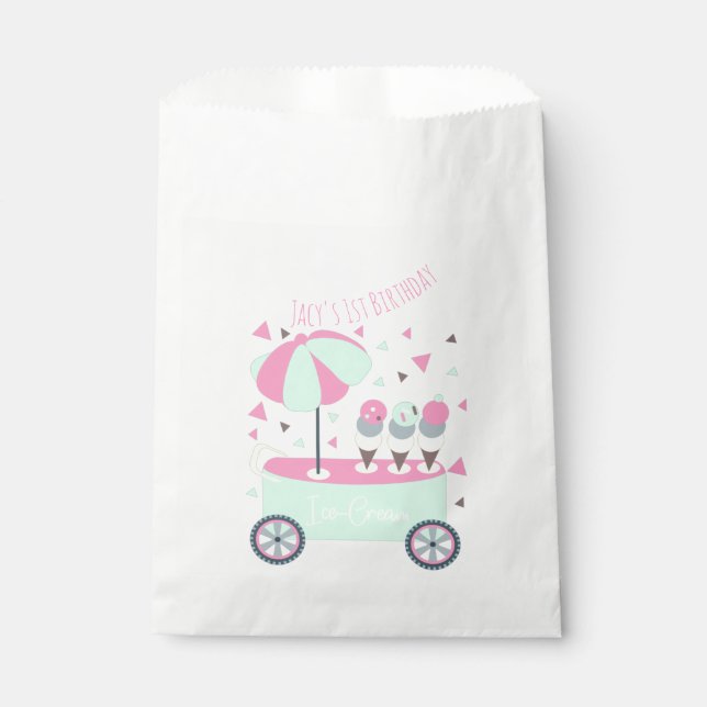 Ice Cream Stand Confetti Pink Birthday Party Favour Bag (Front)