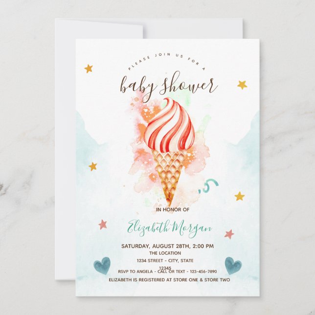 Ice Cream Stars Hearts Baby Shower   Invitation (Front)