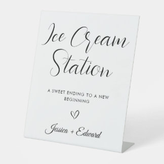 Ice Cream Station Graduation Minimal Black White Pedestal Sign