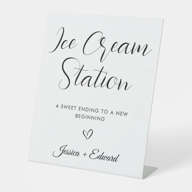 Ice Cream Station Graduation Minimal Black White Pedestal Sign (Front)