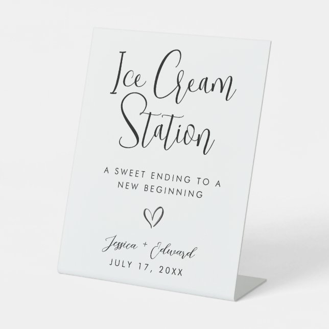 Ice Cream Station Modern minimalist Black White Pedestal Sign (Front)