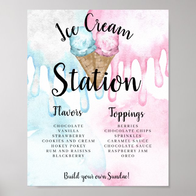 Ice cream station sign for gender reveal. (Front)