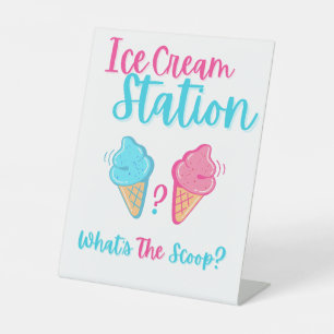 Ice Cream Station What's the Scoop Gender Reveal  Pedestal Sign
