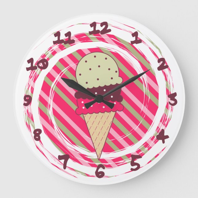 Ice Cream Strawberry Swirl Large Clock (Front)