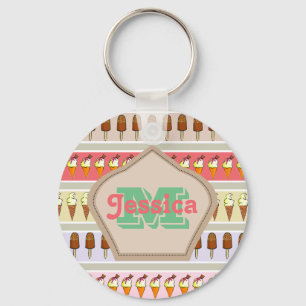 Ice Cream Stripes Personalised Key Ring