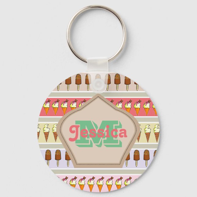 Ice Cream Stripes Personalised Key Ring (Front)