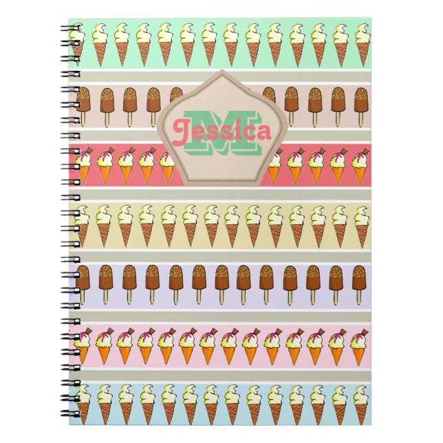 Ice Cream Stripes Personalised Notebook (Front)