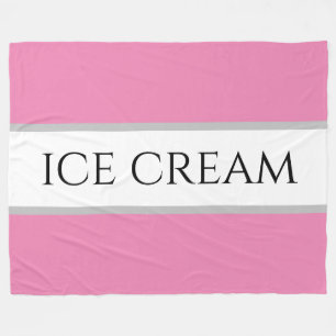 ICE CREAM Stylish Pretty Pink White Grey Stripes Fleece Blanket