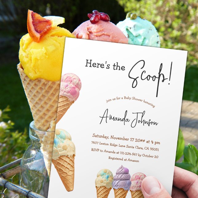 Ice Cream Summer Here Scoop Sweet Baby Shower Invitation (Creator Uploaded)
