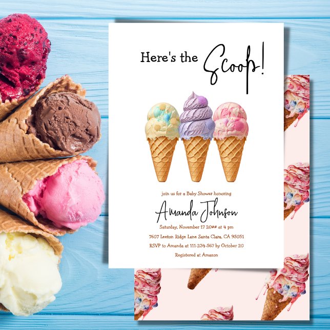 Ice Cream Summer Here Scoop Sweet Baby Shower Invitation (Creator Uploaded)