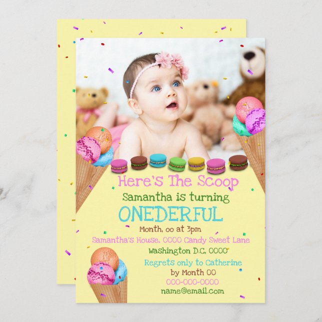 Ice cream summer photo birthday party invitation (Front/Back)