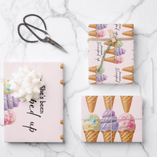 Ice Cream Summer Scooped Up Bridal Shower Favour Wrapping Paper Sheet