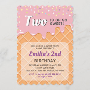 Ice Cream Summer Sweet Baby Girl Birthday Party Invitation