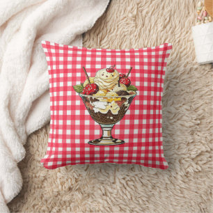 Ice Cream Sundae and Shake Red Chequered Cushion