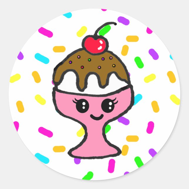 Ice Cream Sundae Birthday Party Classic Round Sticker (Front)